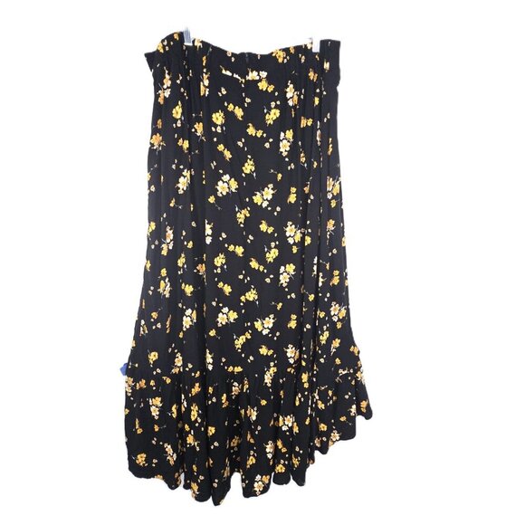 NWT Torrid Black Yellow Floral Faux Wrap Maxi Challis Skirt Ruffle Trim High Low - Picture 8 of 12